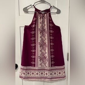 Q&A Elegant Burgundy and Cream Mini Dress
